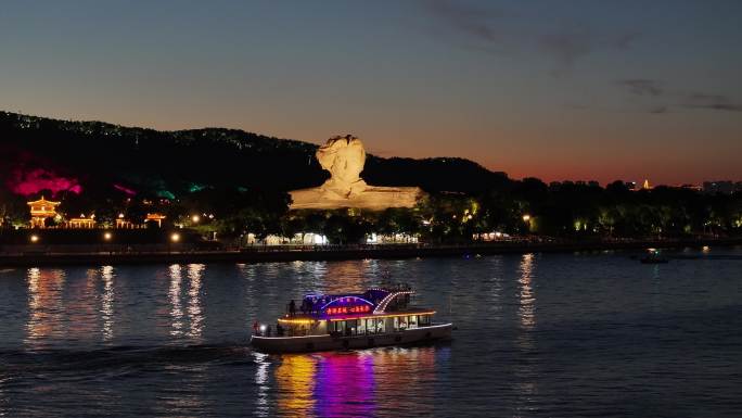 长沙橘子洲夜景游船航拍