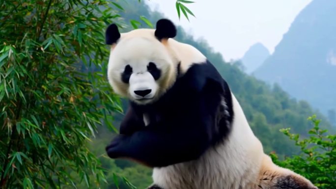 熊猫与竹林嬉戏