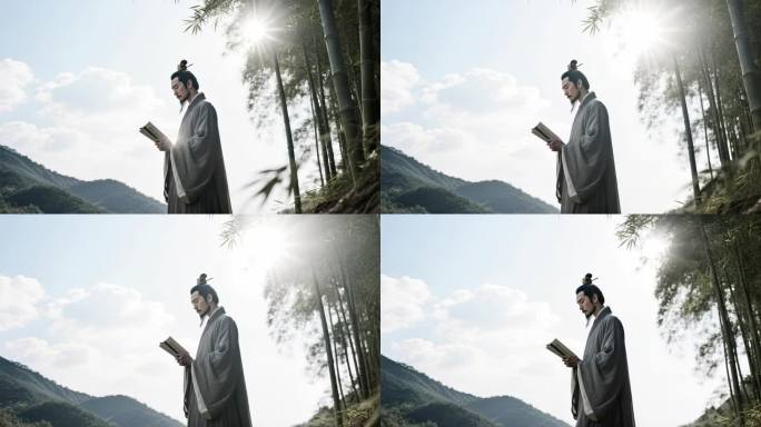 竹林古风男子读书