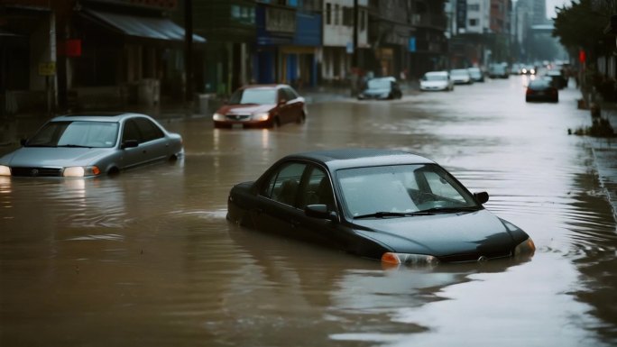 洪水灾害城市街道 城市内涝
