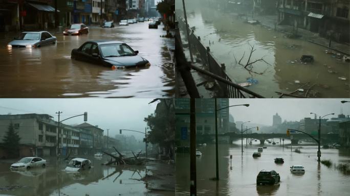 洪水灾害城市街道 城市内涝
