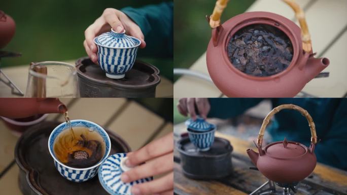 户外泡茶4K高清视频素材