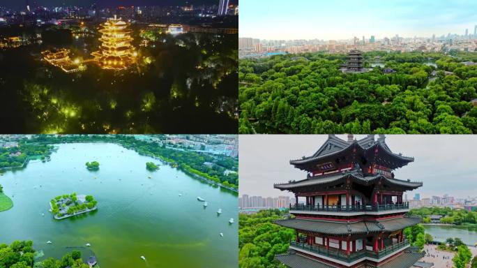 济南大明湖夜景航拍