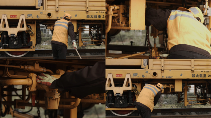 检查铁轨铁路维护工人维修保养设备铁路轨道