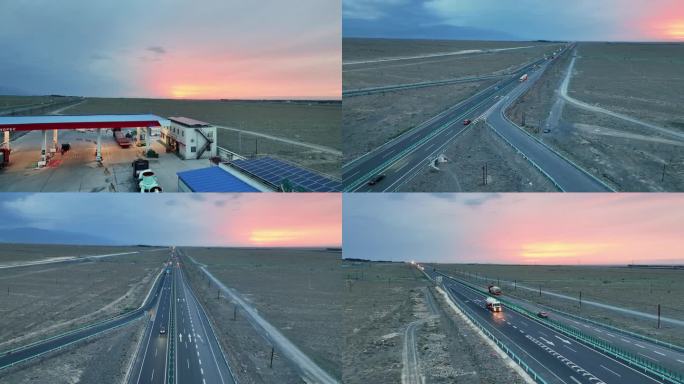 高速公路夕阳日落高速发展