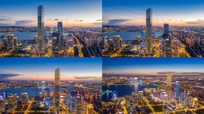 苏州工业园区日转夜航拍延时