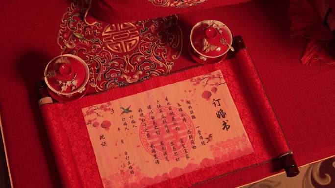 中式婚礼订婚书卷轴