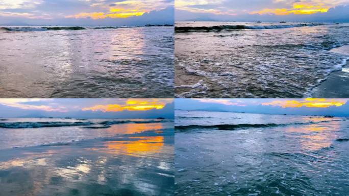 金色夕阳海浪潮汐