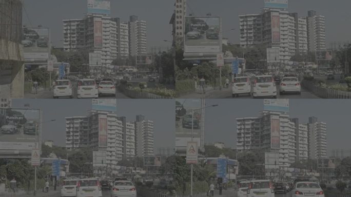 孟买，马哈拉施特拉邦，印度。市中心街道的交通。白天出租车在街上行驶。车内视角。