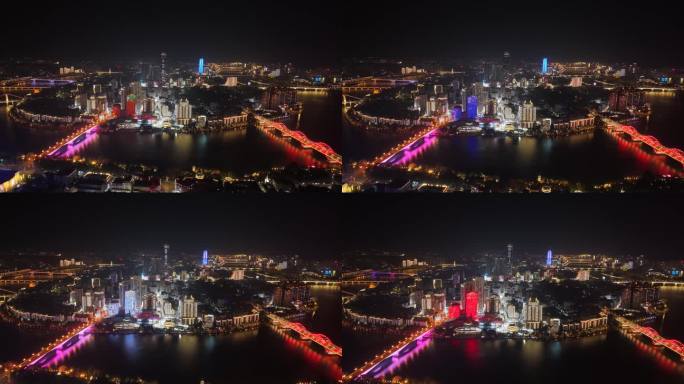 广西柳州城市夜景灯光航拍
