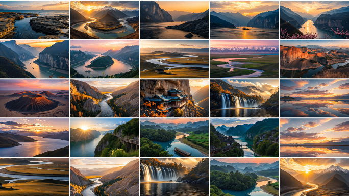 中国大好河山风景山水自然风光壮丽景色