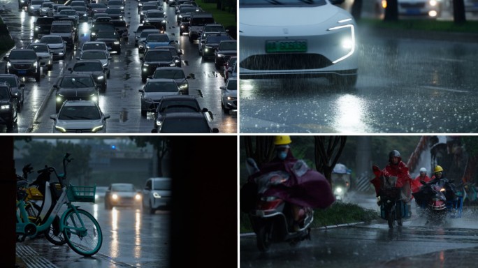 暴雨 城市雨天 雨中车辆行人