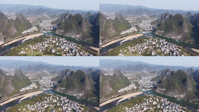 广西桂林阳朔兴坪古镇航拍