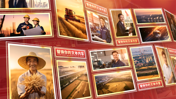 红色党建多图片照片墙汇聚展示