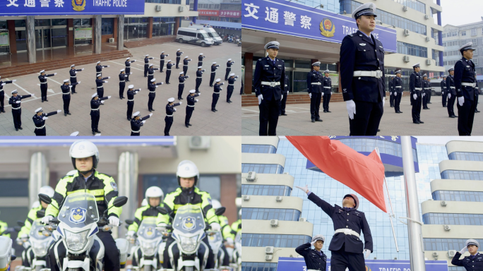 交通警察队列训练与摩托车巡逻中国交通警察