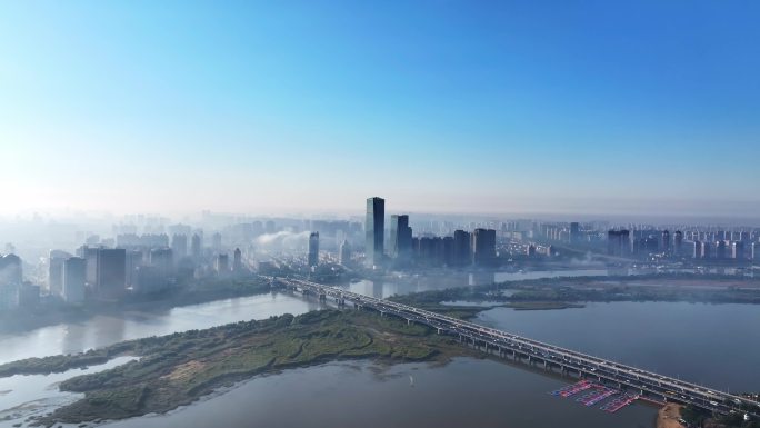 哈尔滨城市航拍平流雾