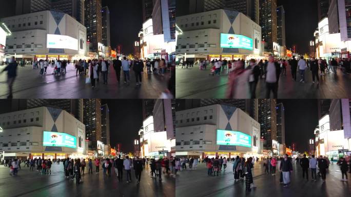 繁华都市夜景人潮涌动