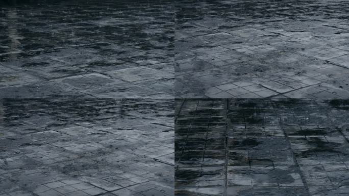 暴雨下雨雨天积水路面