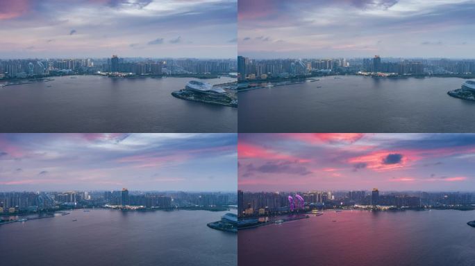 城市夜景江畔晚霞