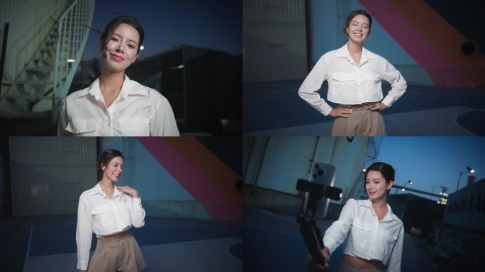 美女小姐姐街拍对镜头笑