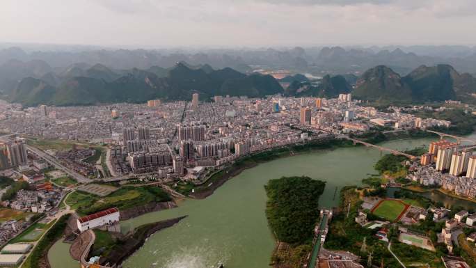 「航拍」广西大化县城全景大化水电站4k