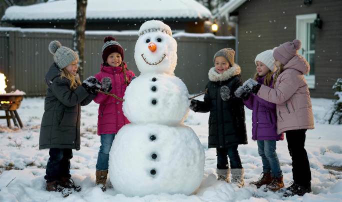 孩子们雪地堆雪人