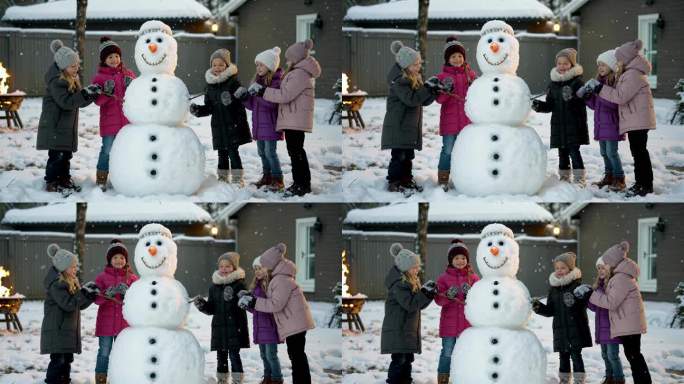 孩子们雪地堆雪人