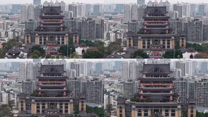 广西南宁邕洲阁地标建筑航拍