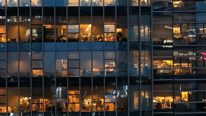 都市夜景办公室灯光写字楼企业公司深夜加班