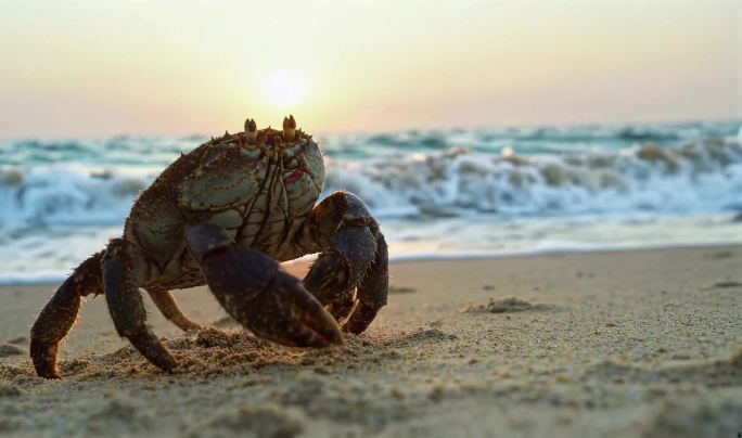 海滩螃蟹日出剪影