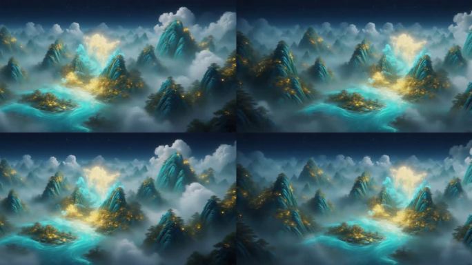 水墨风山水意境云雾缭绕的山峰奇景