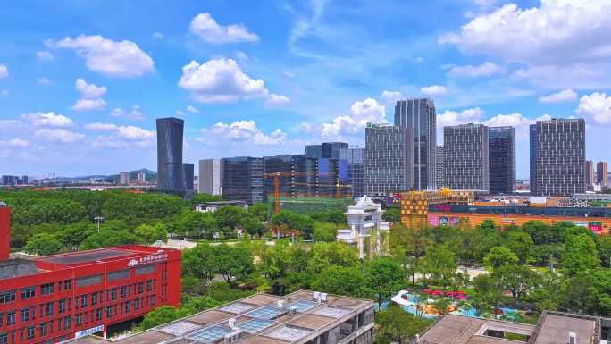 顺德北滘地标航拍蓝天白云城市宣传