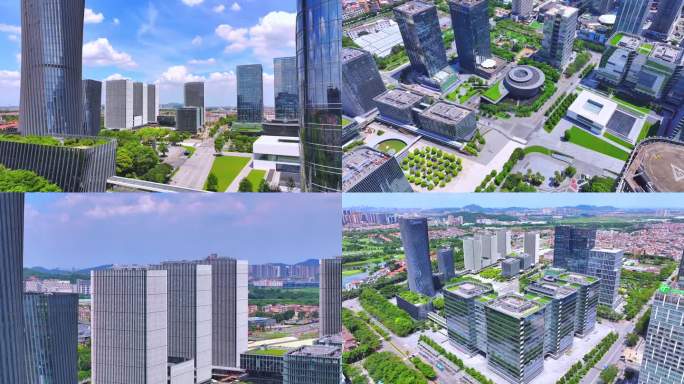 顺德北滘地标航拍蓝天白云城市宣传