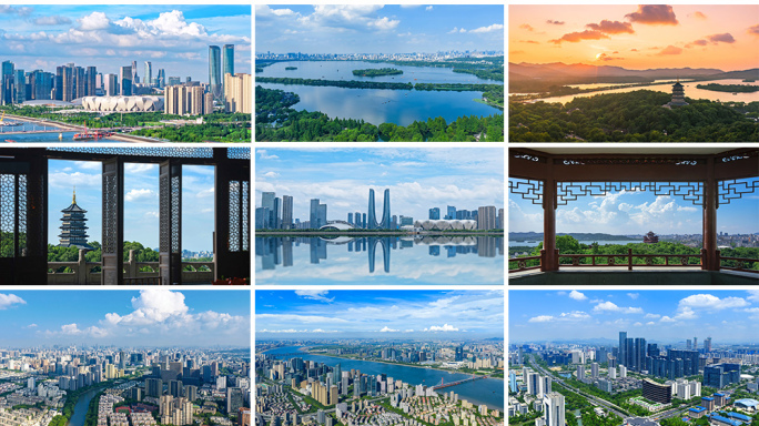 杭州城市地标航拍延时