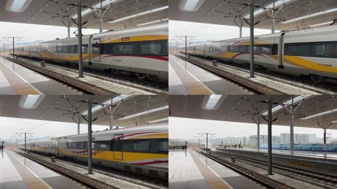 高铁站台列车进站实拍