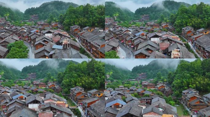 贵州肇兴侗寨云雾延时风光航拍