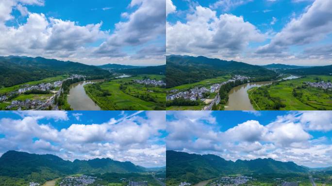 黄山休宁齐云山横江航拍延时