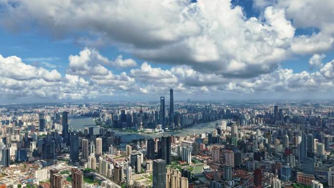 4k上海蓝天白云陆家嘴城市景观延时