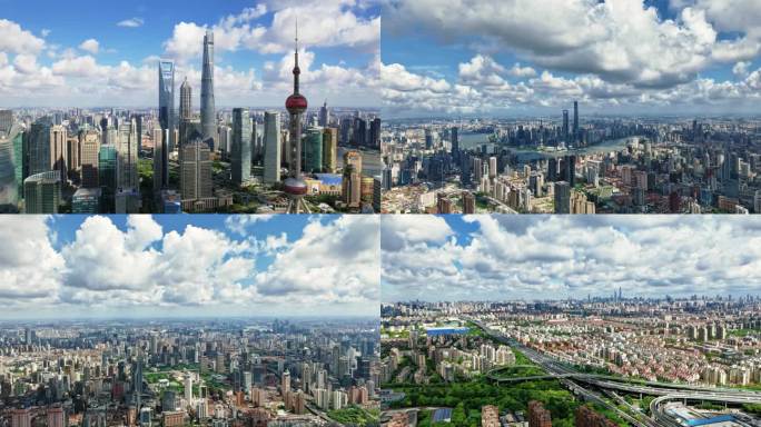 4k上海蓝天白云陆家嘴城市景观延时