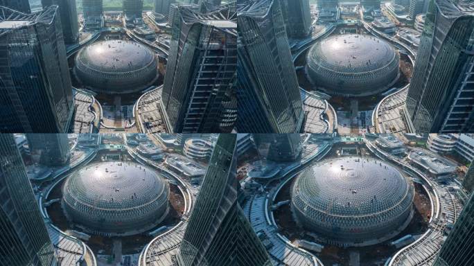 义乌全球数贸中心地标建筑数字大脑航拍延时