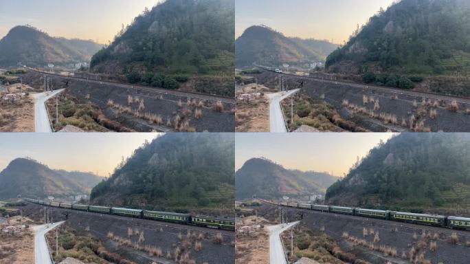 山间铁路线列车行驶