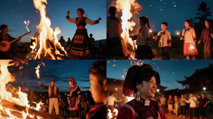 火把节 篝火晚会 民族风情舞蹈