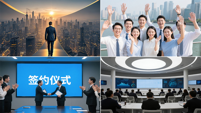高端企业商务合作商业精英团队展望未来握手