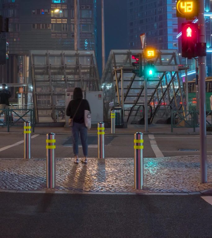 澳门夜景人流红绿灯夜景固定延时