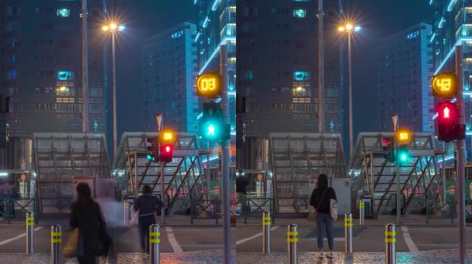 澳门夜景人流红绿灯夜景固定延时