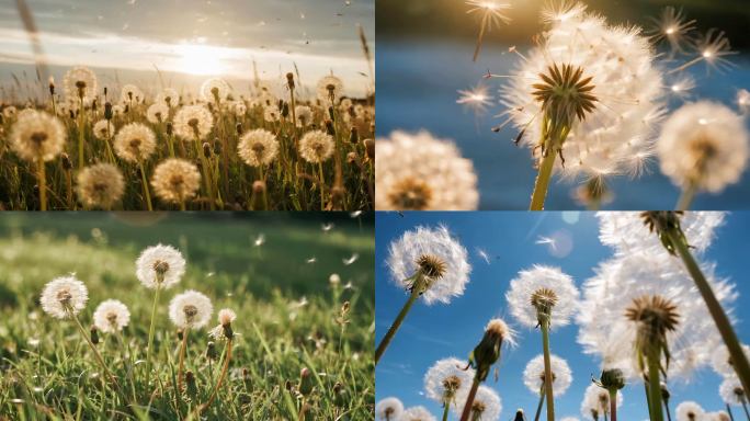 蒲公英被风吹随风飘散