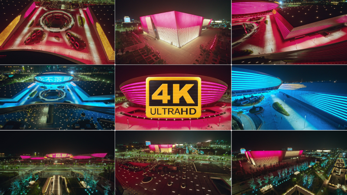 【4K】郑州奥体中心四个中心夜景灯光航拍