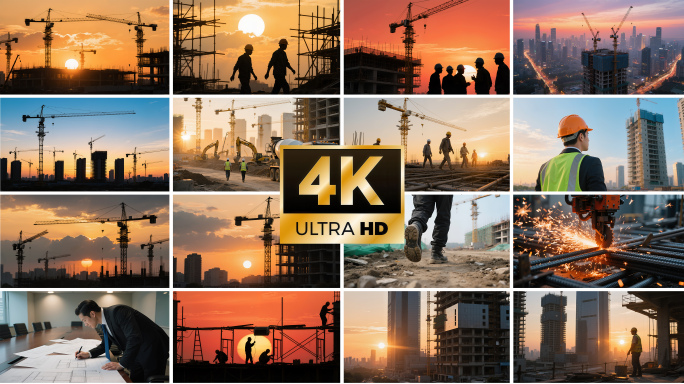 城市建设工程建筑施工地日落吊塔吊建造工人