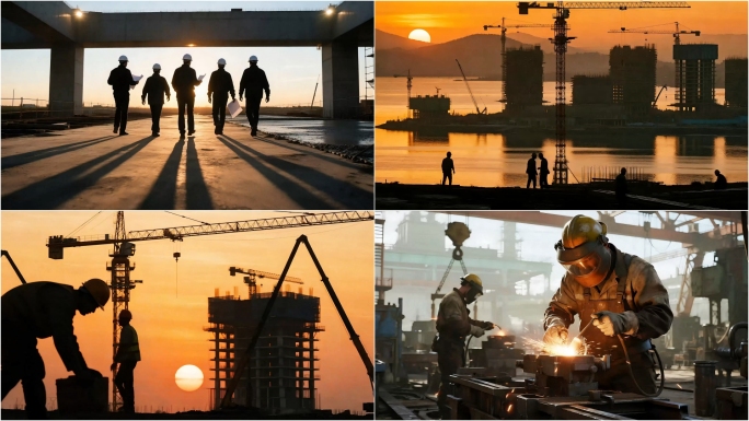 工地建筑延时城市建设工程师施工工人