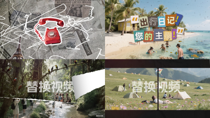 拼贴撕纸风格企业团建时光记录休闲AE模板